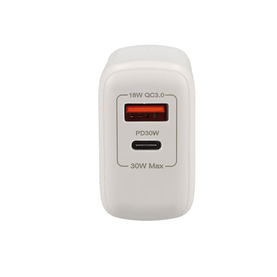 Lamtech Charger Without Cable with USB-A Port and USB-C Port 30W Quick Charge 3.0 / Power Delivery Whites (LAM023534)