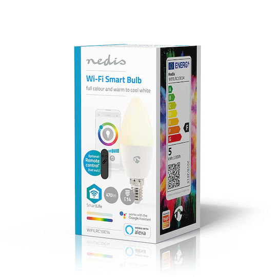Nedis Smart Λάμπα LED 4.9W για Ντουί E14 RGBW 470lm Dimmable