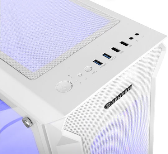 Genesis Irid 505 ARGB Gaming Midi-Turm Computergehäuse mit Seitenfenster Weiß