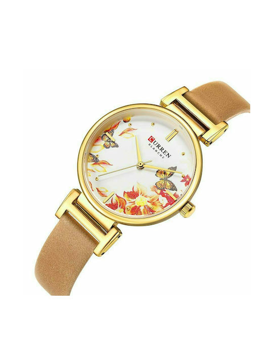 Curren Watch with Beige Leather Strap