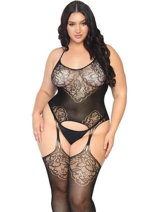 Leg Avenue Jacquard Net Suspender Bodystocking Sexy Bodystockings Mesh Black