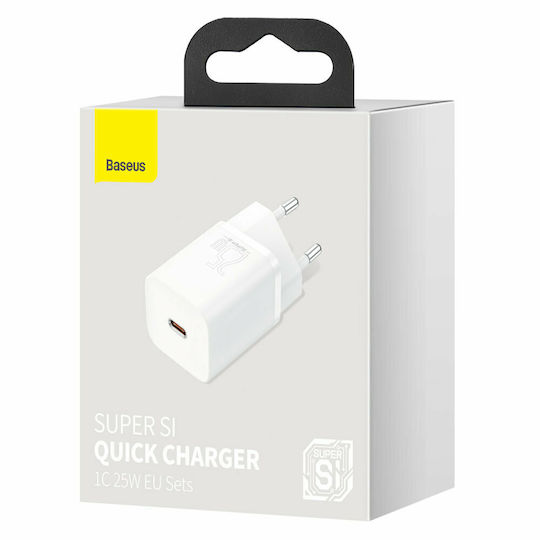 Baseus Charger Without Cable with USB-C Port 25W Whites (Super Si 1C)