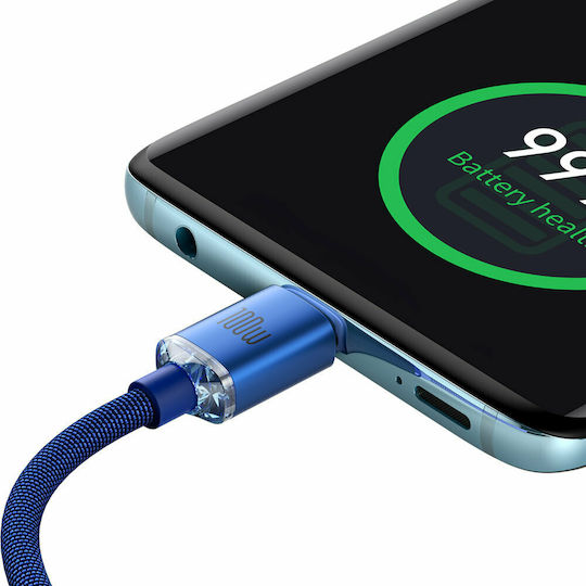 Baseus Crystal Shine Braided USB 2.0 Cable USB-C male - USB-C 100W PD Μπλε 2m CAJY000703