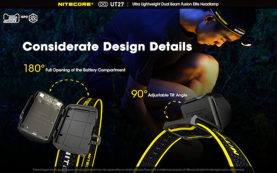 NiteCore Презареждащ се Челник LED IP66 с Максимална Яркост 520лм UT27 Pro 3 × AAA Черен