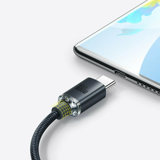 Baseus Crystal Shine Braided USB 2.0 Cable USB-C Male - USB-A 100W PD Black 1.2m CAJY000401