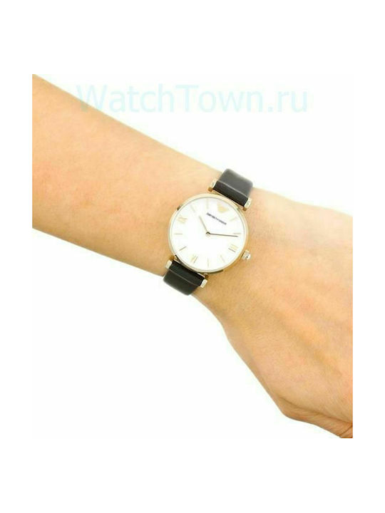 Emporio Armani Watch with Black Leather Strap