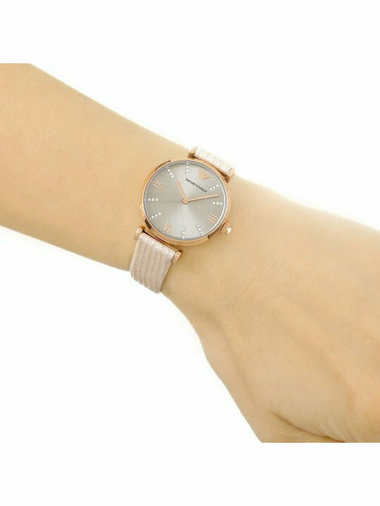 Emporio Armani Classic Women's Watch with Beige Leather Strap