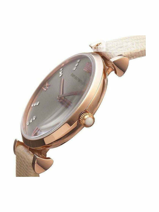 Emporio Armani Classic Women's Watch with Beige Leather Strap