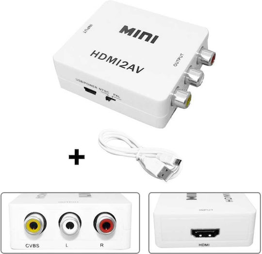 Andowl QY-V03 Converter HDMI female to RCA 2x female White 1pcs