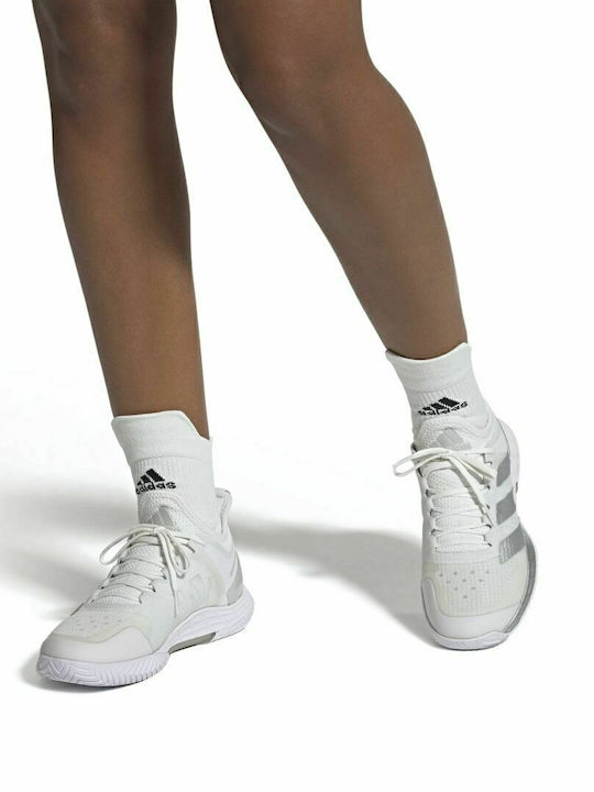 adidas Adizero Ubersonic 4 Women's Tennis Shoes for All Courts Cloud White / Silver Metallic / Grey Two