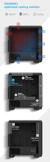 Zalman S2 Gaming Midi Tower Κουτί Υπολογιστή με Πλαϊνό Παράθυρο Μαύρο