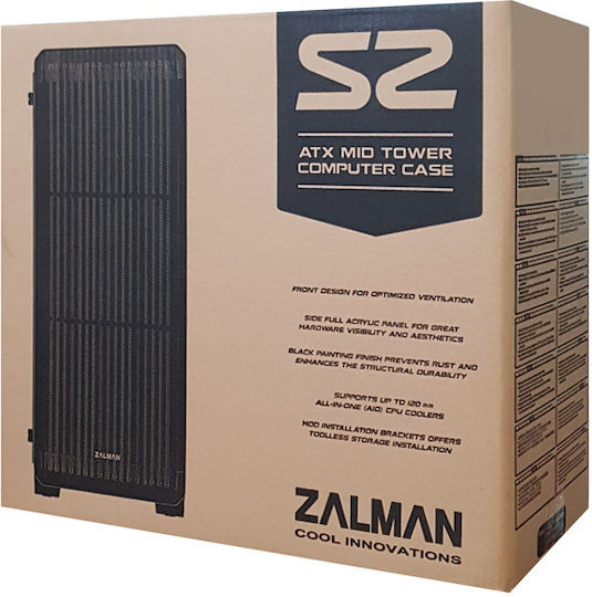 Zalman S2 Gaming Midi Tower Κουτί Υπολογιστή με Πλαϊνό Παράθυρο Μαύρο