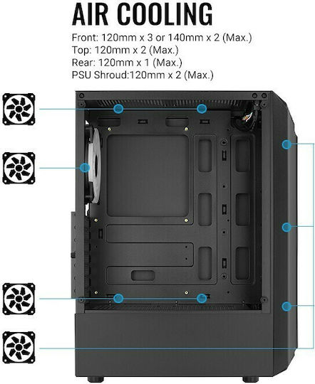 Aerocool Bionic V2 Gaming Midi Tower Computer Case With Side Window And RGB Lighting Black