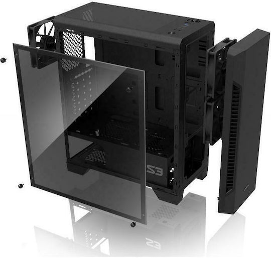 Zalman S3 TG Gaming Midi Tower Κουτί Υπολογιστή με Πλαϊνό Παράθυρο Μαύρο