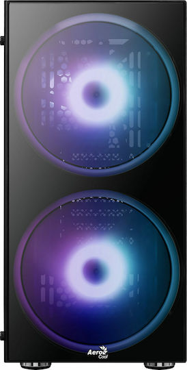 Aerocool Python Gaming Midi Tower Κουτί Υπολογιστή με Πλαϊνό Παράθυρο και RGB Φωτισμό Μαύρο