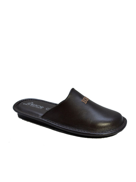 Castor Anatomic Men's Leather Slippers Brown