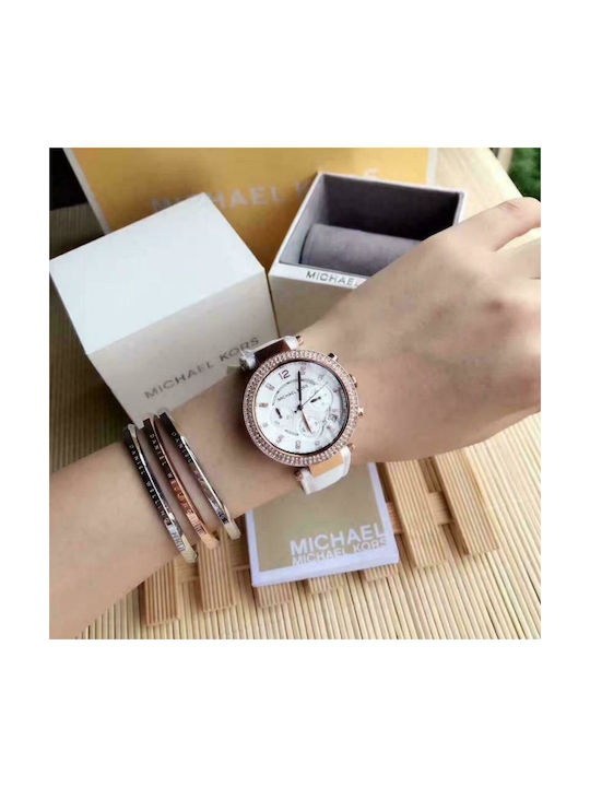 Michael Kors Parker Watch Chronograph with White Rubber Strap