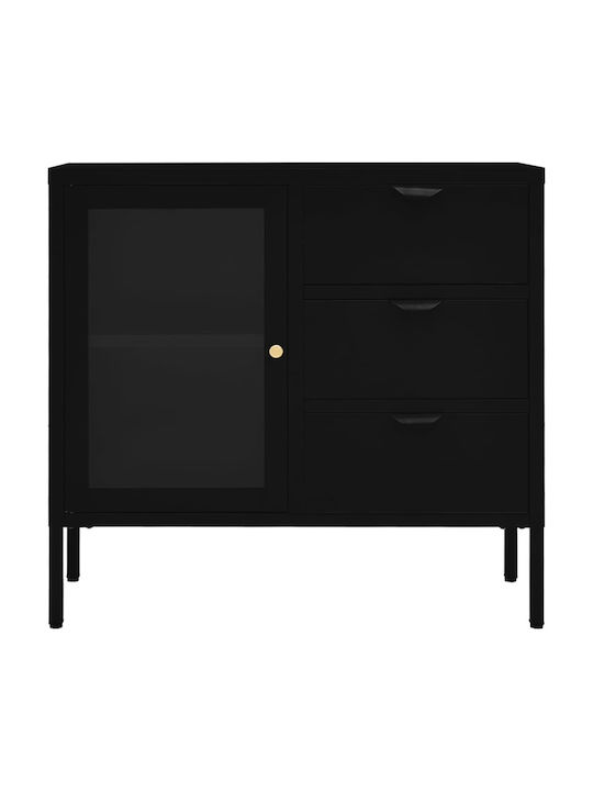 Sideboard made of Metal with Drawers Black Velvet-Black Metal 75x35x70cm