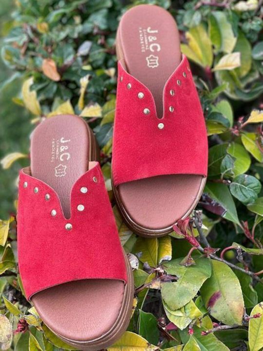Leder Flache Sandalen für Damen in Rot Farbe