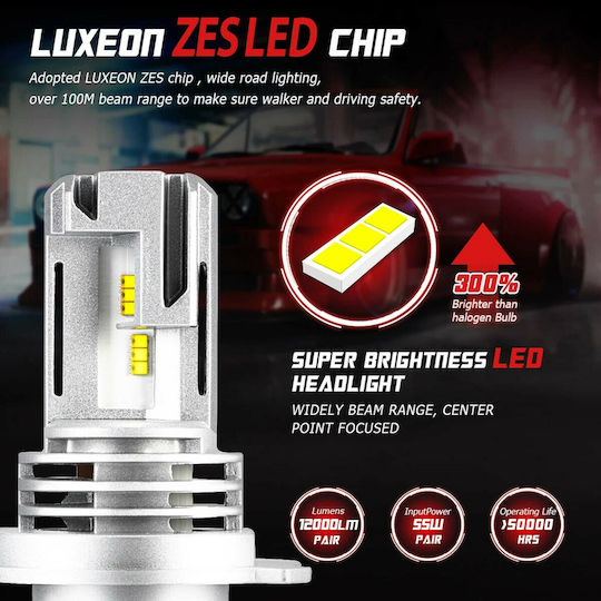 NovSight Λάμπες Αυτοκινήτου N30S H4 LED 6000K Ψυχρό Λευκό 12-24V 55W 2τμχ