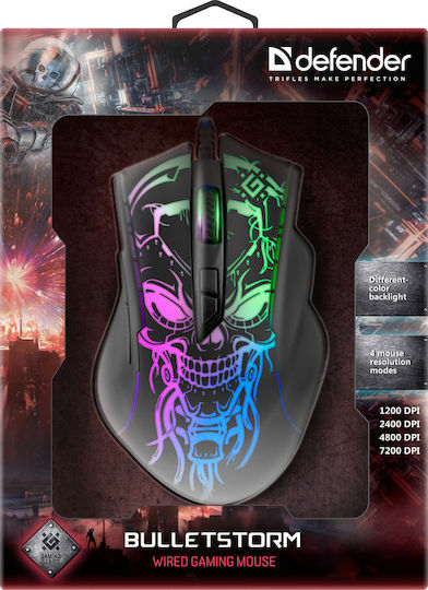 Defender Bulletstorm GM-928 RGB Gaming Ποντίκι 7200 DPI Μαύρο