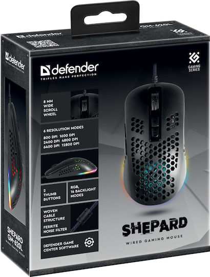 Defender Shepard GM-620L RGB Gaming Ποντίκι 12800 DPI Μαύρο