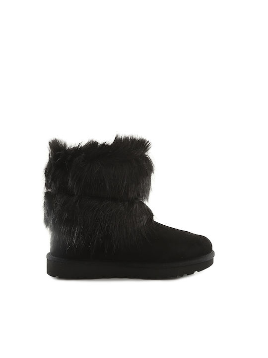 Classic Buckle Mini Suede Γυναικεία Μποτάκια με Γούνα Μαύρα