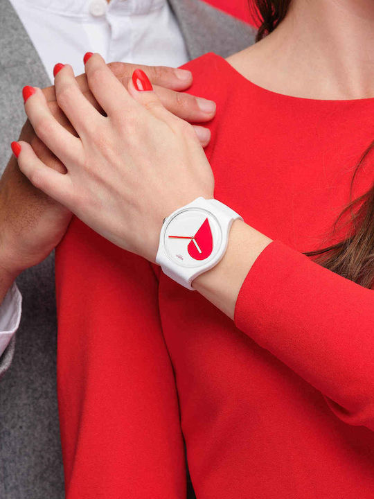Swatch Half <3 Red Γυναικείο Ρολόι 41mm Μπαταρίας με Λευκό Καουτσούκ Λουράκι