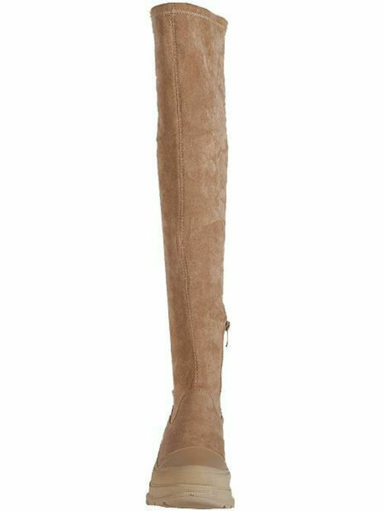 Wildleder Damenstiefel Über dem Knie Beige