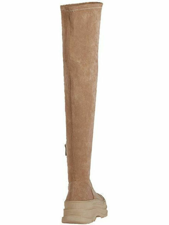Wildleder Damenstiefel Über dem Knie Beige
