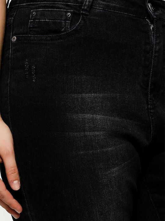 High Waist Women's Jean Trousers in Boyfriend Fit Black