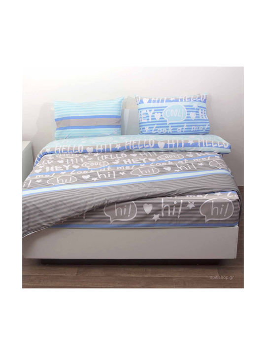 Viopros Sheet Set Single Cotton Morgan Blue 160x260cm 3pcs
