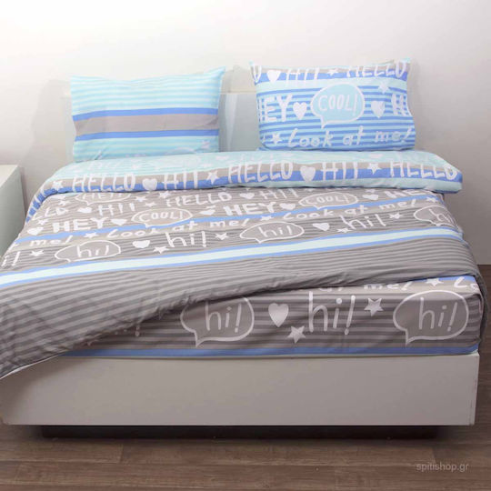 Viopros Σετ Σεντόνια Μονά Βαμβακερά Μόργκαν Blue 160x260cm 3τμχ