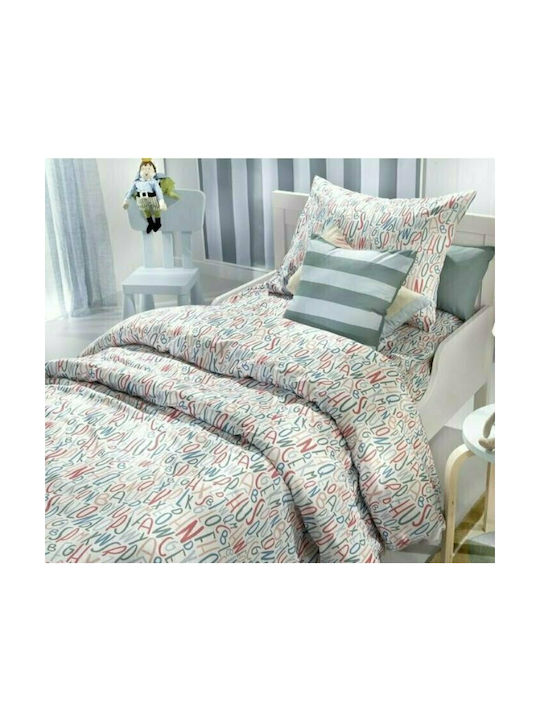 Saint Clair Sheet Set Single Cotton Letters Blue 160x250cm 3pcs