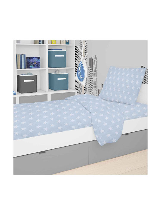 Dimcol Sheet Set Single Cotton Star 33 Sky Blue 160x240cm 3pcs