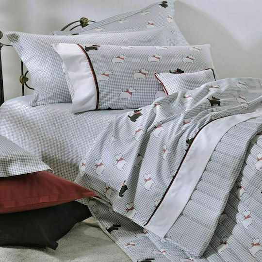 Down Town Home Bettwäsche-Set Einzel Baumwolle Sateen Dog Gray 175x255cm 3Stück