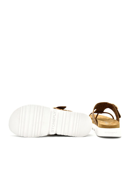 Leder Flache Sandalen für Damen Flatforms in Tabac Braun Farbe