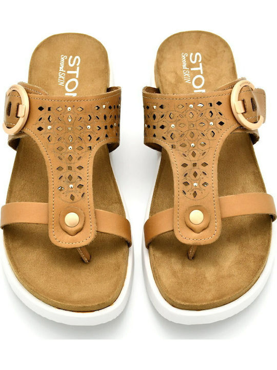 Leder Flache Sandalen für Damen Flatforms in Tabac Braun Farbe