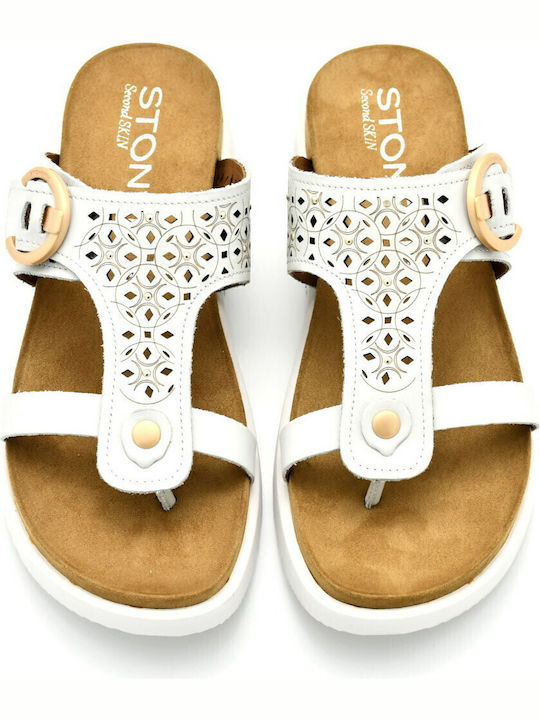 Riva 6 Leder Flache Sandalen für Damen in Weiß Farbe