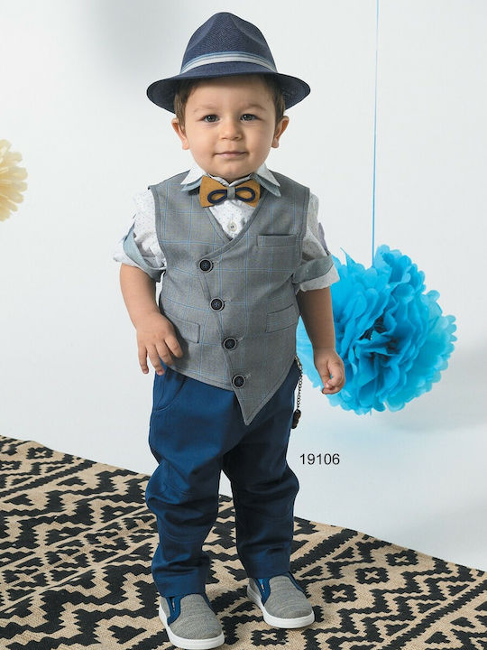 Bonito Baby Baptism Suit with Vest for Boys Blue 5 Pieces