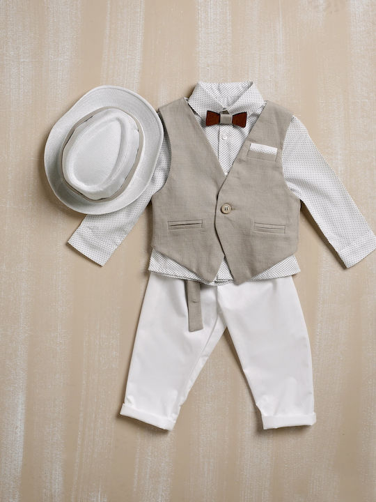 Lollipop Boys Baptism Suit with Vest 5pcs Beige