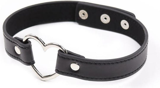 Fetish Addict Adjustable Collar with Heart Shaped Hoop Κολάρο 41.5cm σε Μαύρο Χρώμα
