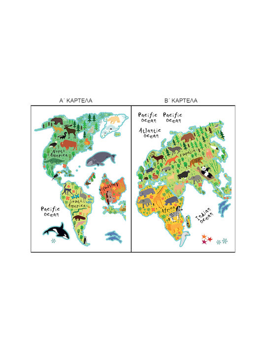 Ango Autocolant Decorativ pentru Copii Perete World Map XL 140x90buc 18buc