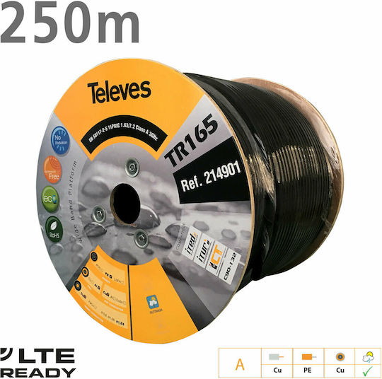 Televes TR-165 Καλώδιο Ομοαξονικό Ατερμάτιστο 1m 214901 1τμχ