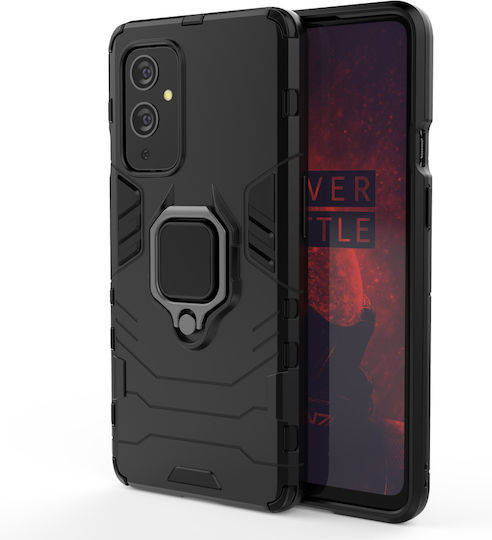Hurtel Ring Armor Kickstand Umschlag Rückseite Kunststoff Schwarz (OnePlus 9)