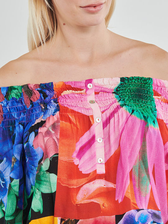 M. Christian Lacroix Γυναικείο Καλοκαιρινό Crop Top Off-Shoulder Μακρυμάνικο Floral Πολύχρωμο