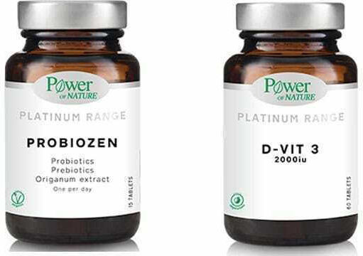 Power Of Nature Premium Scientific Formulation with Probiotics and Prebiotics Probiozen 15 tablets & Vitamin D3 2000IU 20 tablets