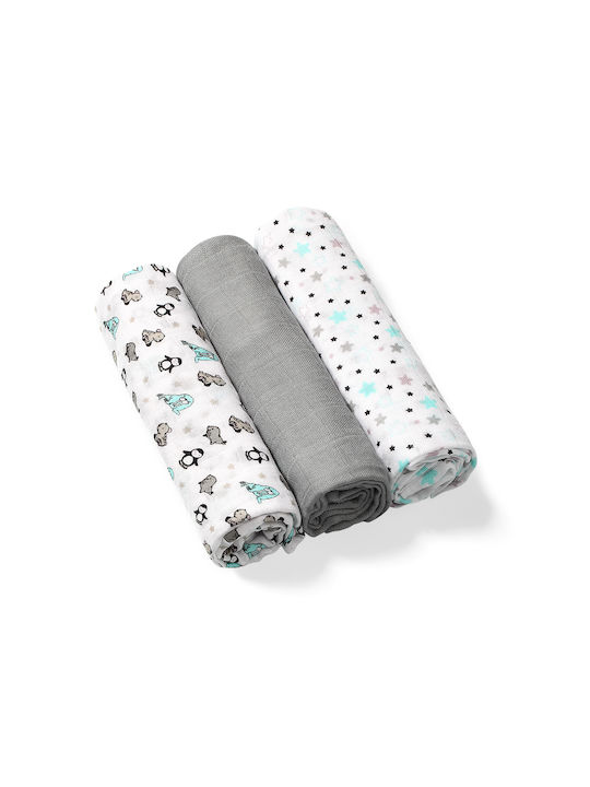 Babyono Piqué-Swaddle-Tücher in Gray Farbe 70x70cm. 3Stück