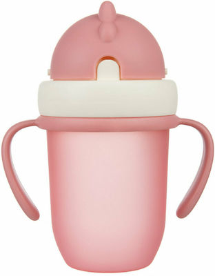 Canpol Babies Flip-top Toddler Silicone Cup with Handles and Straw 210ml for 9m+ Pink