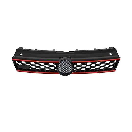 Carner Μάσκα για VW Polo 6R/6C 2009-2016 GTI Look Κυψελωτή με Κόκκινο Σιρίτι